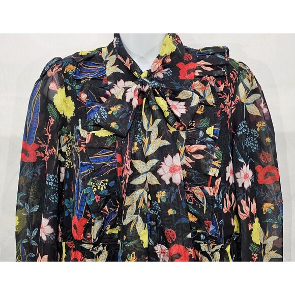 Gracia Womens Tiered Dress Floral Sheer Black Bloomcore Fairy Whimsy Small - Picture 4 of 16